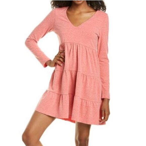 BP Red Dress Long Sleeve Ruffle Tier Soft V Neck Casual Boho Cottagecore Small S - Picture 1 of 2